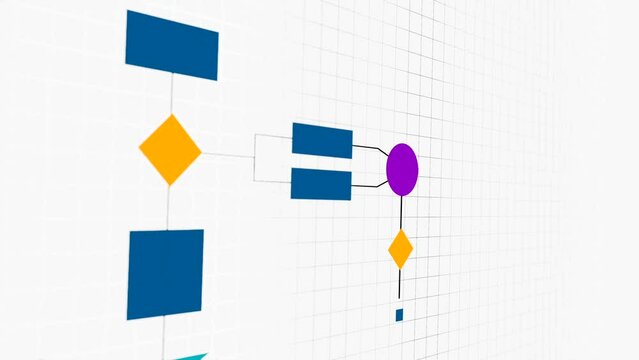 Blue colored flow chart to visualize business concepts, industrial process, organization, procedures or strategy. Workflow, operation, planning, steps, sequence and development.