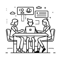Outline illustration for Positive Workplace culture for company employees teamwork
