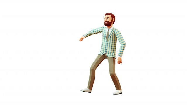 3D man with beard gestures a thumb up. Expressive thumbs up gesture. Looped animation with alpha channel.