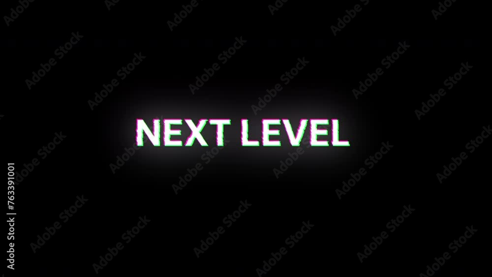 Poster next level text with screen effects of technological failures. spectacular screen glitch with variou