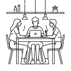 Outline illustration for Positive Workplace culture for company employees teamwork