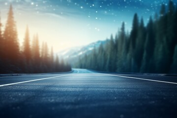 beautiful long road and pine on blurred background