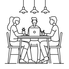Outline illustration for Positive Workplace culture for company employees teamwork