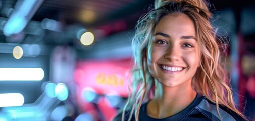 Woman With Blonde Hair Smiling at Camera. Generative AI
