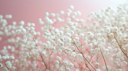 Feminine wedding desktop with baby's breath Gypsophila flowers.