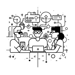 Outline illustration for Positive Workplace culture for company employees teamwork