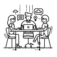 Outline illustration for Positive Workplace culture for company employees teamwork