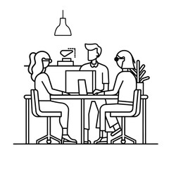 Outline illustration for Positive Workplace culture for company employees teamwork