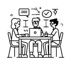 Outline illustration for Positive Workplace culture for company employees teamwork