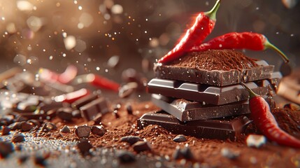 Blend of aromas for celebration, chili meets chocolate and cocoaHyper realistic , 8K resolution - obrazy, fototapety, plakaty