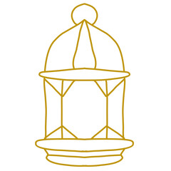 Fototapeta na wymiar outline gold old fashioned flashlight, hand drawn ramadan lantern