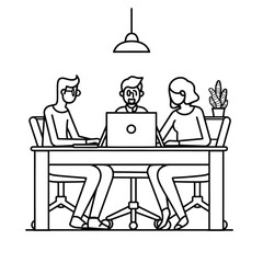 Outline illustration for Positive Workplace culture for company employees teamwork