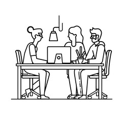 Outline illustration for Positive Workplace culture for company employees teamwork