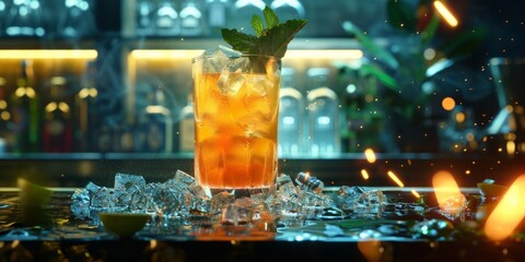 A popular cocktail drink with ice - obrazy, fototapety, plakaty