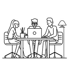 Outline illustration for Positive Workplace culture for company employees teamwork