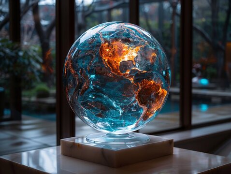 Vibrant carbon globe on display, gleaming with potential, futuristic vibeHyper realistic , 8K resolution