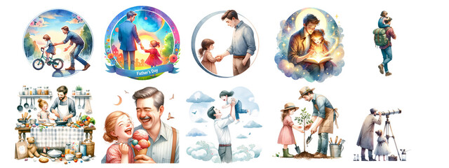 Father and girl on Father's Day on white background