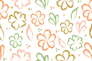 Fototapeta na wymiar Simple floral pattern in space for text. Suitable for social media post, banner design and web ads. flower wall white background. Tropical plant line arts. seamless pattern in oriental, Baroque style