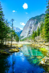 Jiuzhaigou Valley, Aba Qiang and Tibetan Autonomous Prefecture, Sichuan Province - beautiful lakes and mountains under the blue sky © 江乐 陈