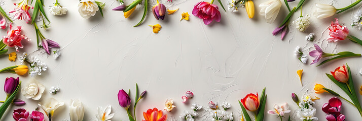 Obraz na płótnie Canvas Rahmen aus Frühlingsblumen mit Textfreiraum