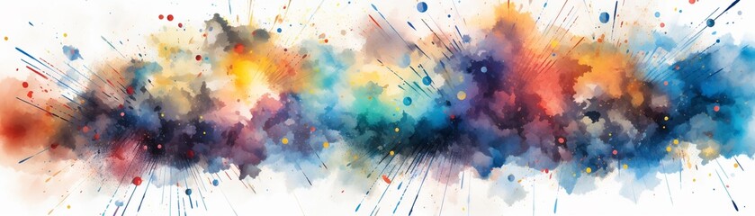 Vibrant watercolor splashes depicting an abstract explosion of colors, ideal for dynamic and creative backgrounds.