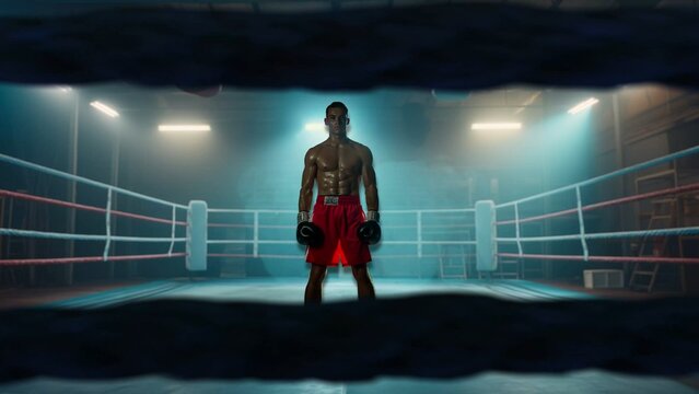 Confident Boxer in Ring Under Spotlight Generative AI