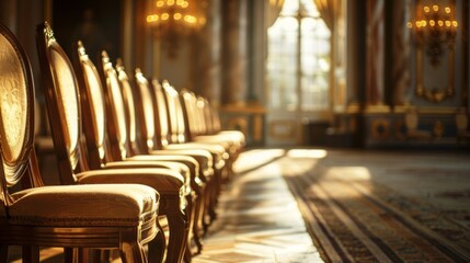 Regal elegance captured in a row of majestic golden chairs