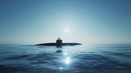Nuclear submarine floating in the middle of the ocean