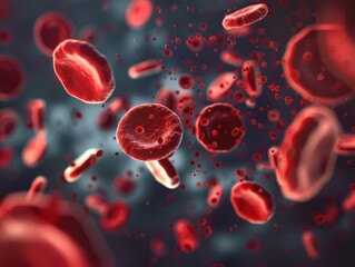 Energetic blood cells against a dark backdrop, perfect for illustrating medical vitality