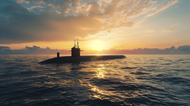Nuclear submarine floating in the middle of the ocean