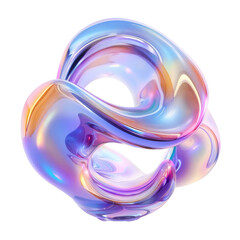 Dynamic iridescent sculpture of twisted metal, with a play of light creating rainbows on its surface. Perfect for futuristic or high-tech design themes. Transparent background