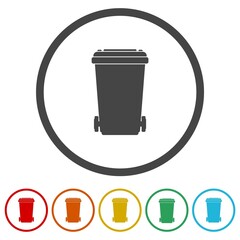 Rubbish bins for recycling icon. Set icons in color circle buttons