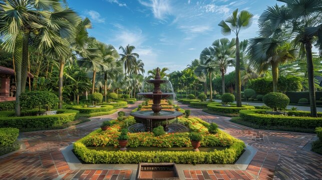 Getaway destination of luxury resort hotel or palace garden landscaping design