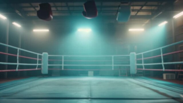 Empty Boxing Ring Illuminated by Spotlights Generative AI