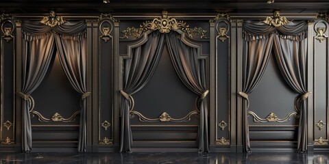 black with golden curtain stage with frames