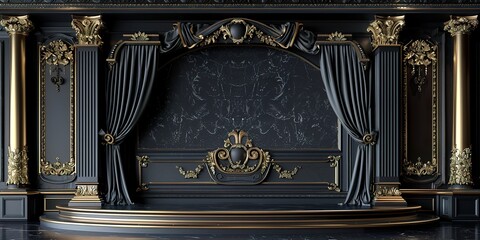 black with golden curtain stage with frames
