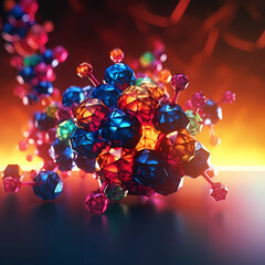 Colorful molecules. Red and blue colors.  - obrazy, fototapety, plakaty