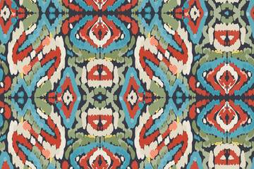 Geometric ethnic Ikat ornament pattern. Embroidery with retro style.