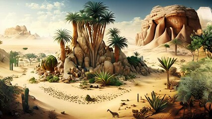 desertic tropical landscape in 10,000 BC would have been a challenging environment for life to thrive, and only species that were well adapted to these conditions would have been able to survive.