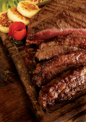 grilled meat cut in medium rare.