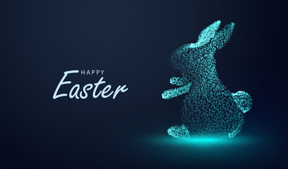 Happy Easter glitter bunny technology background. Neon ai light rabbit banner design. Futuristic holiday digital greeting card vector.
- 763400613