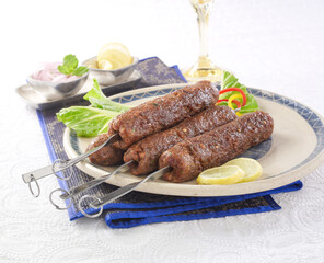 Beef Seekh Kabab with Salad. Beef seekh kababs or also called shish kababs are very delicious and popular barbecue food of asians.