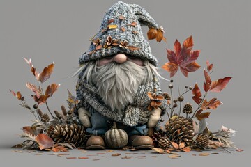 Gnome Sitting on Pile of Leaves