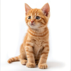 Ginger little kitten isolated on white background with shadow. Beautiful cat for advertising pet products. cards and calendars.