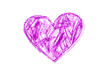 A photo of a purple heart drawn in pencil isolated on white background.