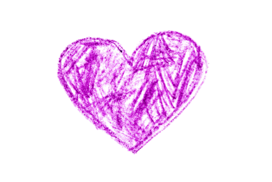 A photo of a purple heart drawn in pencil isolated on white background.