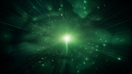 Fototapeta na wymiar Abstract Green Light Burst with Shimmering Particles in Space