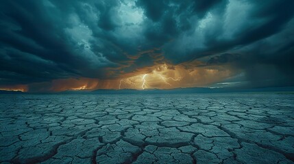 Parched earth yearning for relief beneath the looming storm clouds - obrazy, fototapety, plakaty