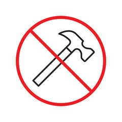 No hammer icon. Forbidden hammer icon. No tools vector sign. Prohibited toolkit vector icon. Warning, caution, attention, restriction label ban flat sign design. No instruments symbol pictogram