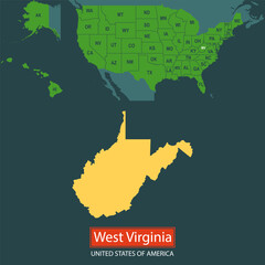 Fototapeta premium United States of America, West Virginia state, map borders of the USA West Virginia state.